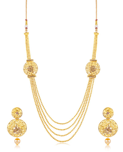 Sukkhi Traditional 4 String Round Gold Plated Necklace set for women