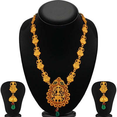 Sukkhi Brilliant Green Temple Gold Plated Necklace Set For Women