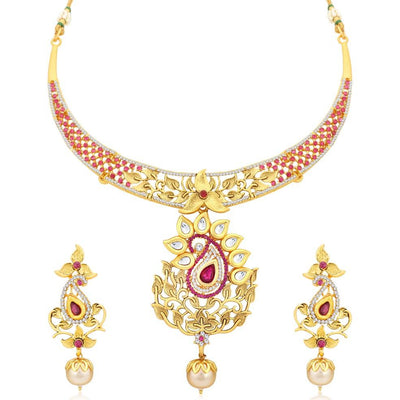 Sukkhi Dazzling Ad Gold Plated Necklace Set For Women