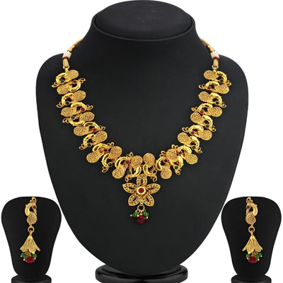 Sukkhi Blossomy Gold Plated Flower Peacock Necklace Set For Women