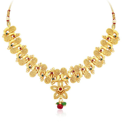 Sukkhi Blossomy Gold Plated Flower Peacock Necklace Set For Women