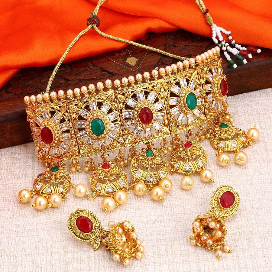 Sukkhi Traditional Gold Plated Choker Necklace Set for Women