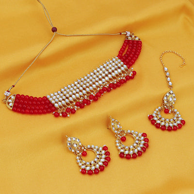 Sukkhi Bollywood Collection Modish Gold Plated Red Choker Necklace Set for women