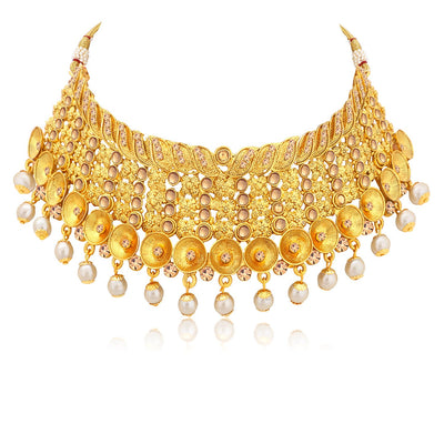 Sukkhi Classy Gold Plated Choker Necklace Set For Women