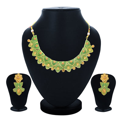 Sukkhi Gorgeous Gold Plated Mint Meena Collection Choker Necklace Set for Women