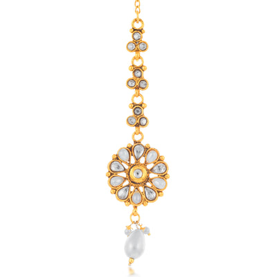Sukkhi Ravishing Gold Plated kundan and Pearl Choker Necklace Set for Women