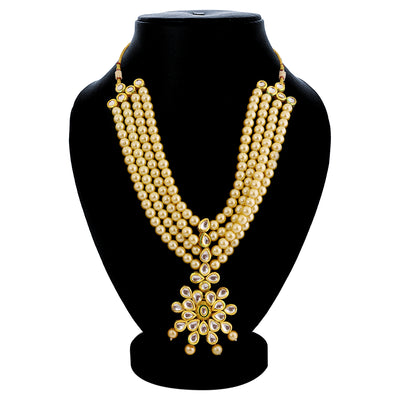 Sukkhi Glimmery Kundan Gold Plated Pearl Necklace Set For Women