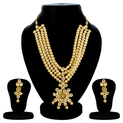 Sukkhi Glimmery Kundan Gold Plated Pearl Necklace Set For Women