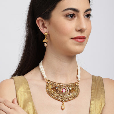 Sukkhi Fancy Gold Plated Kundan Jalebi Neckalce Set for Women