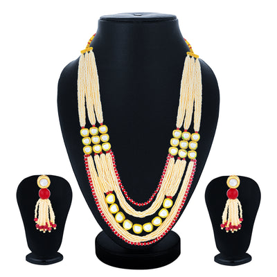 Sukkhi Stylish Gold Plated Kundan and Pearl Long Haram Necklace Set for Women
