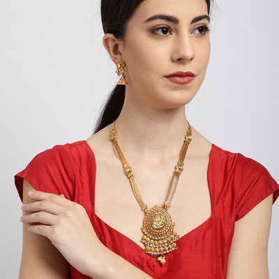 Sukkhi Graceful Long Haram Gold Plated Neckalce Set for Women