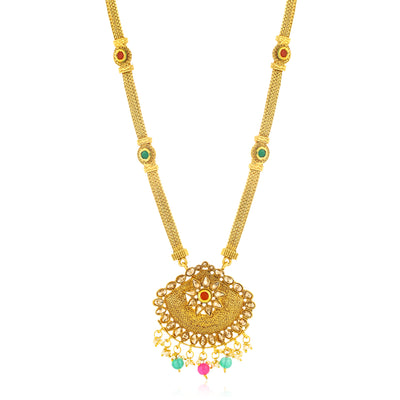 Sukkhi Excellent Gold Plated LCT Stone Long Haram Necklace Set for Women