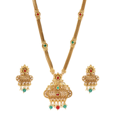 Sukkhi Glimmery Long Haram Gold Plated Neckalce Set for Women