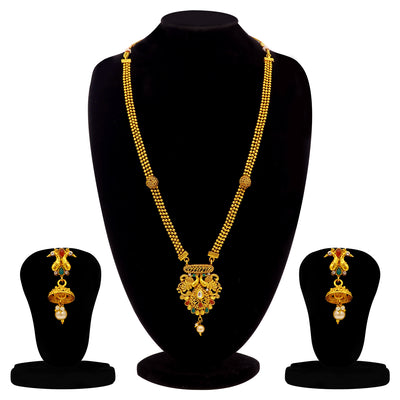 Sukkhi Traditional Gold Plated Peacock Long Haram Necklace Set For Women