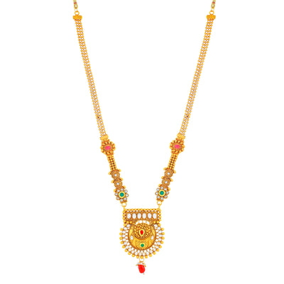 Sukkhi Wavy Gold Plated Kundan Long Haram Necklace Set for Women