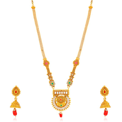 Sukkhi Wavy Gold Plated Kundan Long Haram Necklace Set for Women