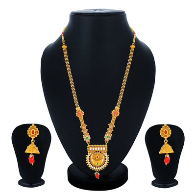 Sukkhi Wavy Gold Plated Kundan Long Haram Necklace Set for Women