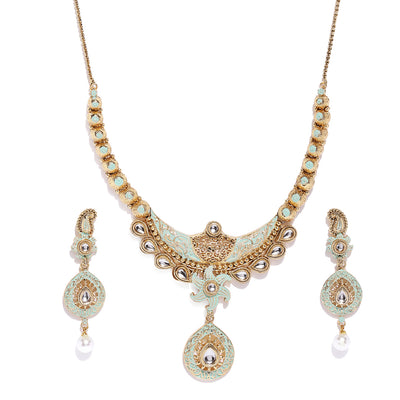 Sukkhi Marvellous Mint Collection Gold Plated Kundan Necklace Set for Women