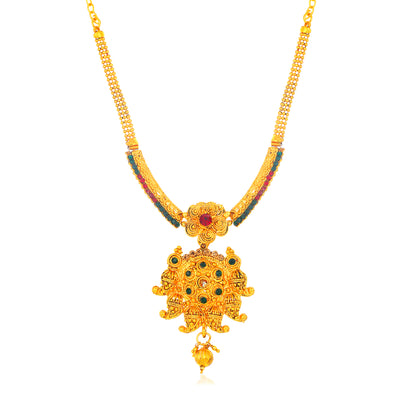 Sukkhi Pretty Gold Plated Jalebi with 3 String Collar Necklace Set for Women