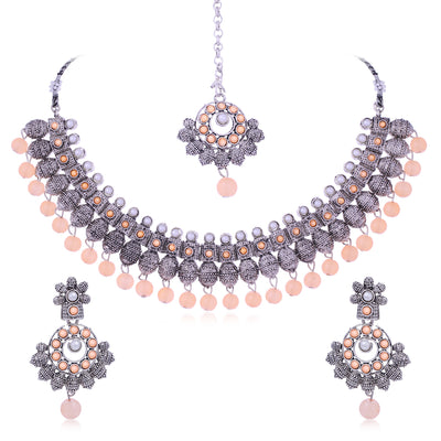 Sukkhi Astonish Oxidised Plated Pearl Choker Necklace Set For Women
