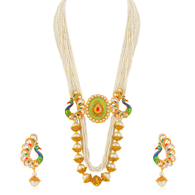 Sukkhi Youthful Gold Plated Peacock Long Haram Necklace Set for Women