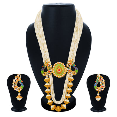 Sukkhi Youthful Gold Plated Peacock Long Haram Necklace Set for Women