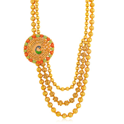 Sukkhi Resplendent Gold Plated Peacock Long Haram Necklace Set for Women