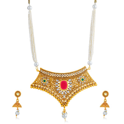 Sukkhi Artistically Gold Plated Kundan and Pearl Collar Necklace Set for Women