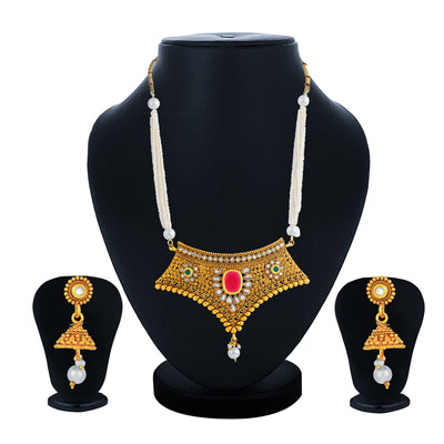 Sukkhi Artistically Gold Plated Kundan and Pearl Collar Necklace Set for Women