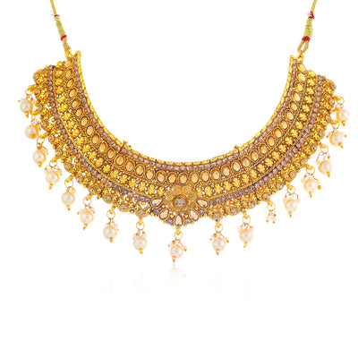 Sukkhi Pretty Gold Plated LCT Stone Choker Necklace Set for Women