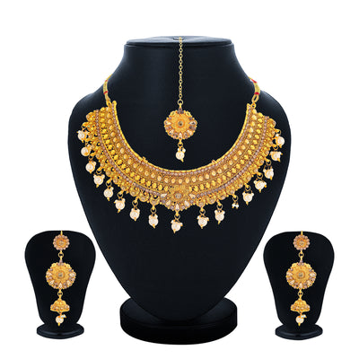 Sukkhi Pretty Gold Plated LCT Stone Choker Necklace Set for Women