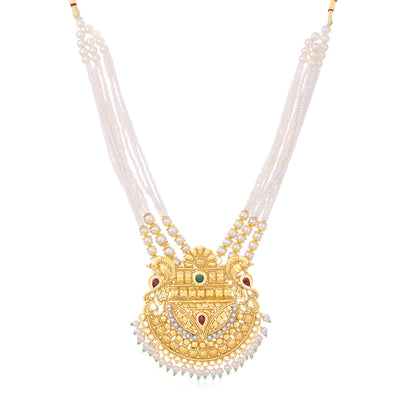 Sukkhi Gleaming Pearl Gold Plated Peacock Necklace Set For Women