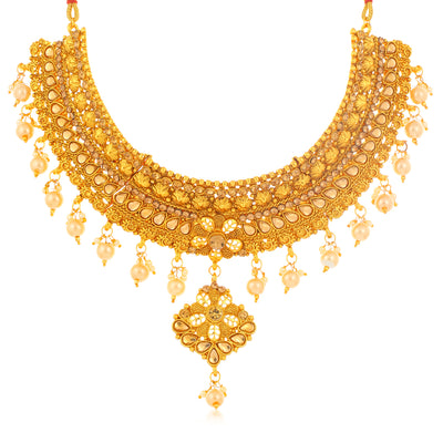 Sukkhi Youthful Gold Plated LCT Stone Choker Necklace Set for Women