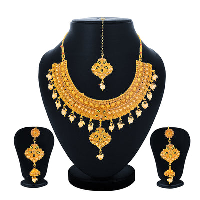 Sukkhi Youthful Gold Plated LCT Stone Choker Necklace Set for Women