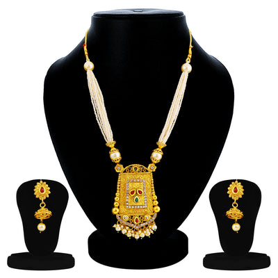 Sukkhi Glimish Gold Plated Pearl Necklace Set For Women