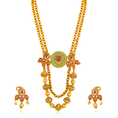 Sukkhi Sleek Long Haram Gold Plated Necklace Set Set for Women