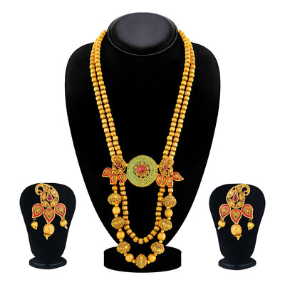 Sukkhi Sleek Long Haram Gold Plated Necklace Set Set for Women