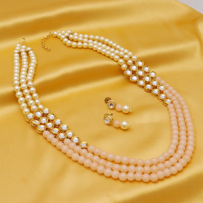 Sukkhi Classy Kundan Gold Plated Pearl Long Haram Necklace Set For Women