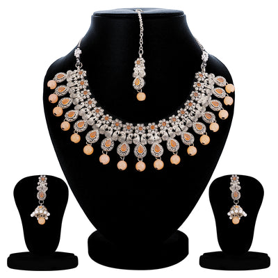 Sukkhi Floral Oxidised Peacock Choker Necklace Set For Women