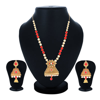 Sukkhi Marquise Triangle Gold Plated Necklace Set Set for Women