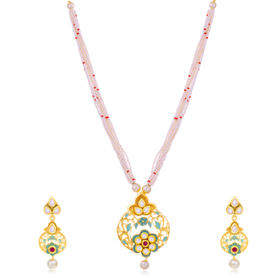 Sukkhi Glimmery Kundan Gold Plated Mint Collection Pearl Necklace Set For Women