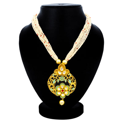 Sukkhi Glimmery Kundan Gold Plated Mint Collection Pearl Necklace Set For Women