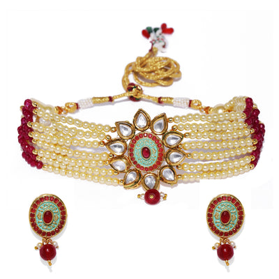 Sukkhi Mint Kundan Perl Gold Plated Neckalce Set