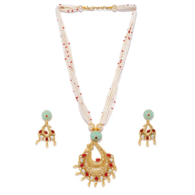 Sukkhi Mint Kundan Perl Gold Plated Neckalce Set