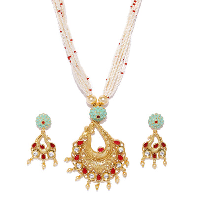 Sukkhi Mint Kundan Perl Gold Plated Neckalce Set