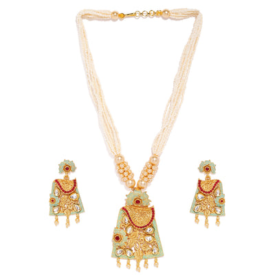 Sukkhi Mint Kundan Perl Gold Plated Neckalce Set