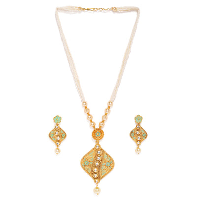 Sukkhi Mint Kundan Perl Gold Plated Neckalce Set