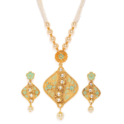 Sukkhi Mint Kundan Perl Gold Plated Neckalce Set