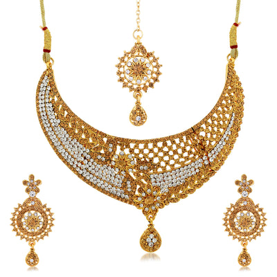 Sukkhi Alluring Choker Gold Plated Necklace Set Set for Women