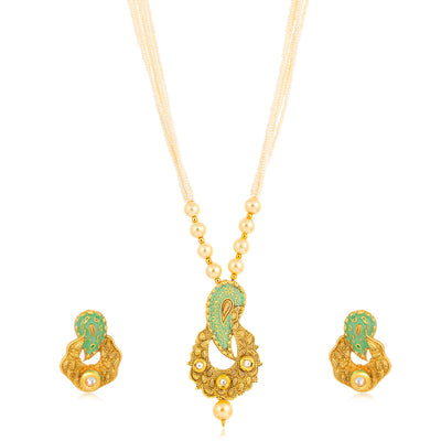 Sukkhi Brilliant Long Haram Gold Plated Necklace Set Set for Women